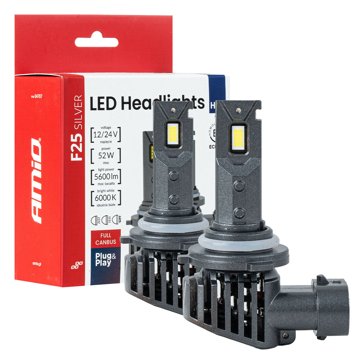 LED-ajovalot Sarja F25 SILVER FULL CANBUS HB4 9006 52W 12V 24V AMIO-04707