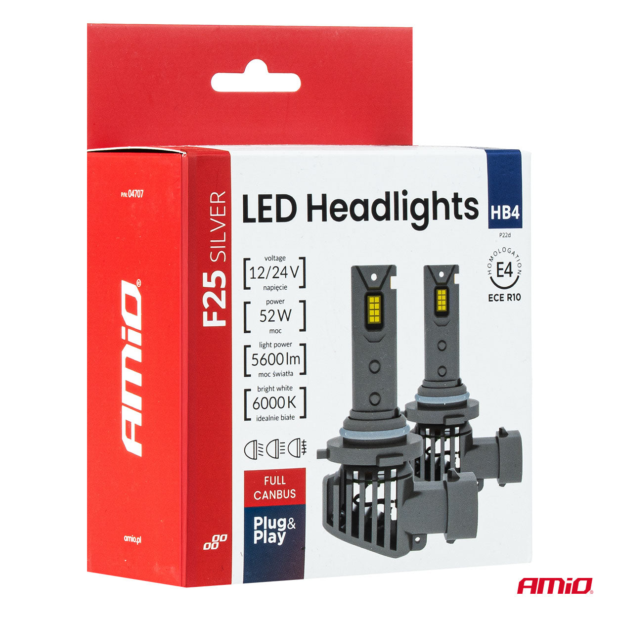 LED-ajovalot Sarja F25 SILVER FULL CANBUS HB4 9006 52W 12V 24V AMIO-04707