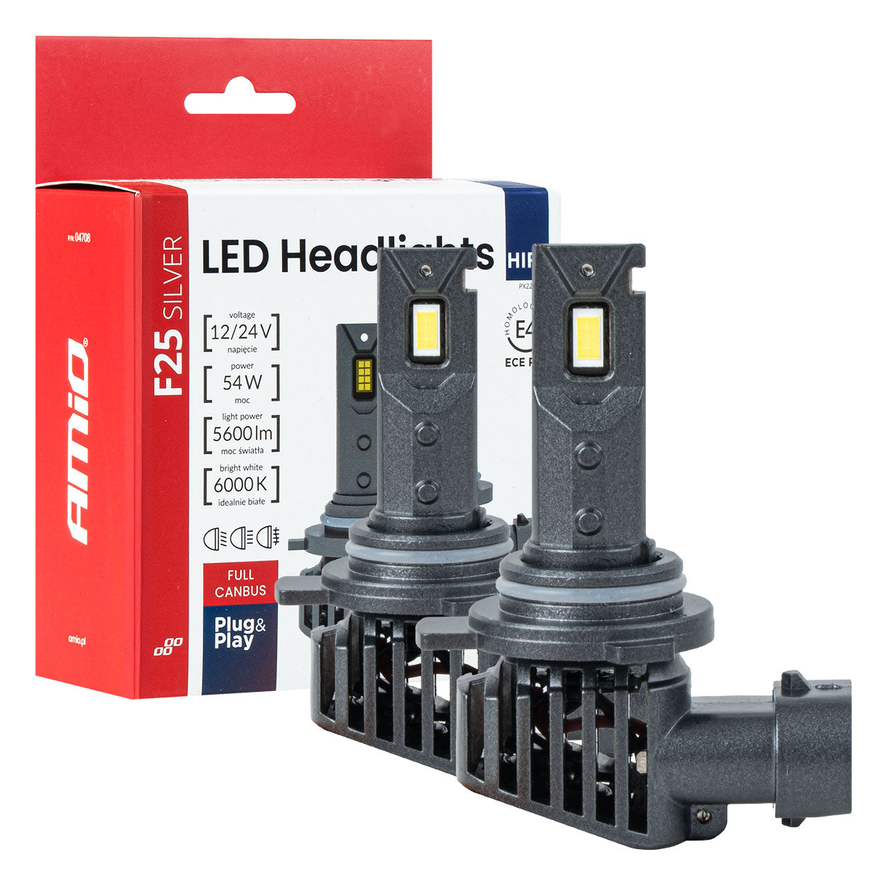LED-ajovalot Sarja F25 SILVER FULL CANBUS HIR2 9012 54W 12V 24V AMIO-04708