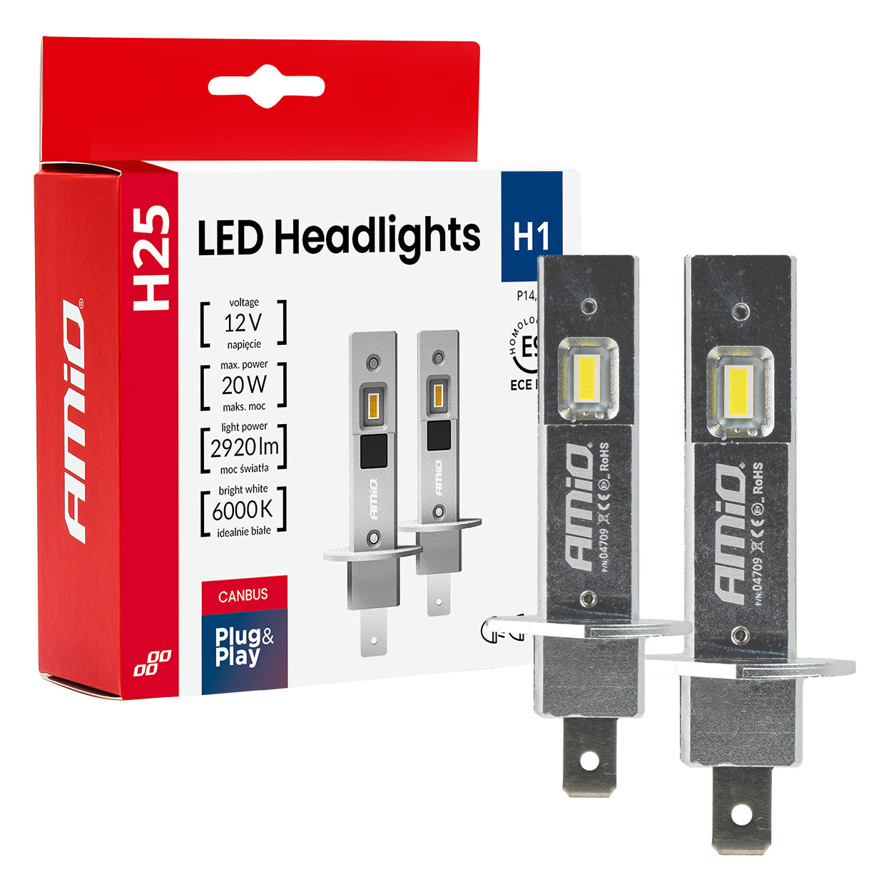 LED-ajovalot Sarja H25 CANBUS H1 12V 20W AMIO-04709