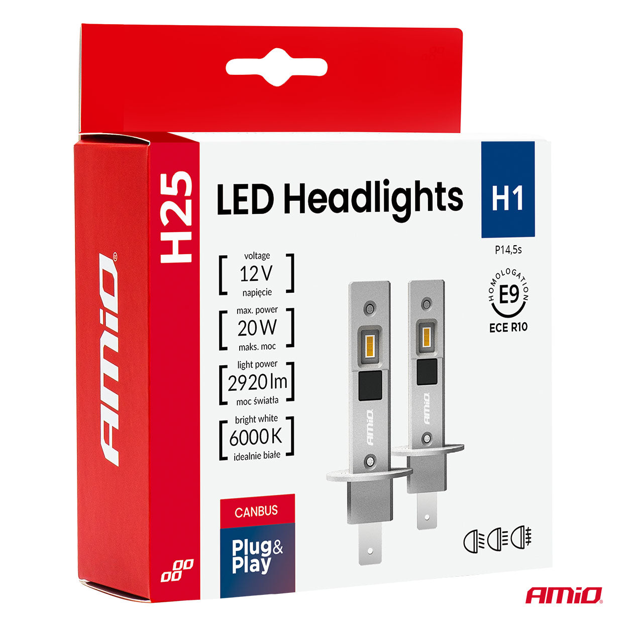 LED-ajovalot Sarja H25 CANBUS H1 12V 20W AMIO-04709