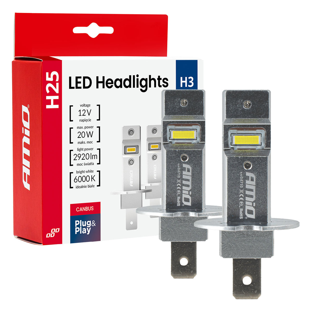 LED-ajovalot H25-sarja CANBUS H3 12V 20W