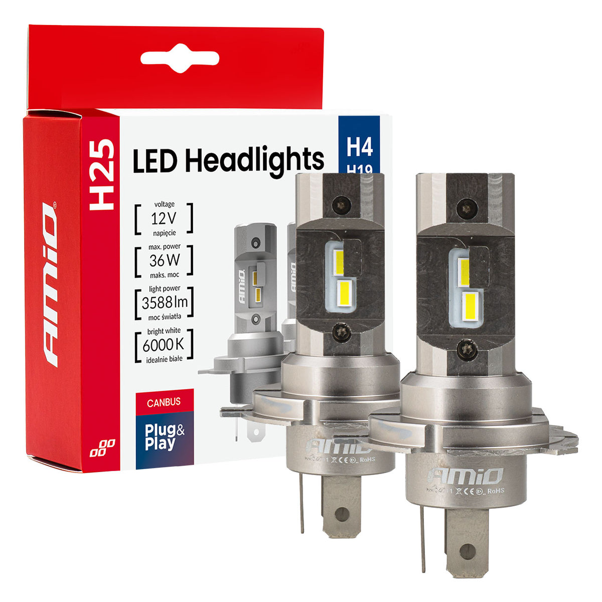LED-ajovalot H25-sarja CANBUS H4 H19 12V 36W