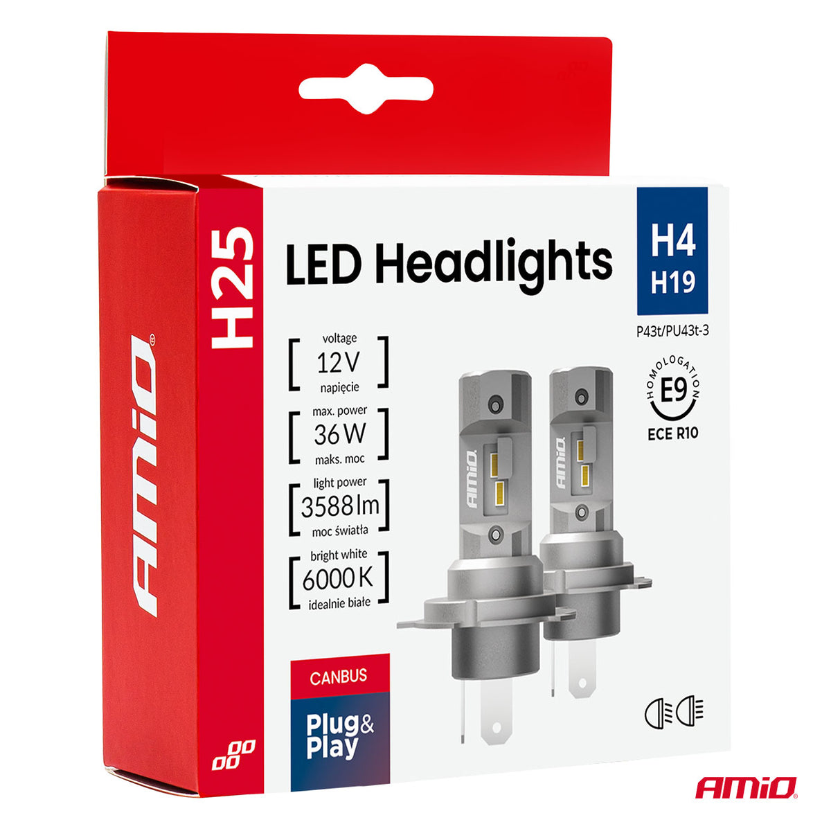 LED-ajovalot H25-sarja CANBUS H4 H19 12V 36W