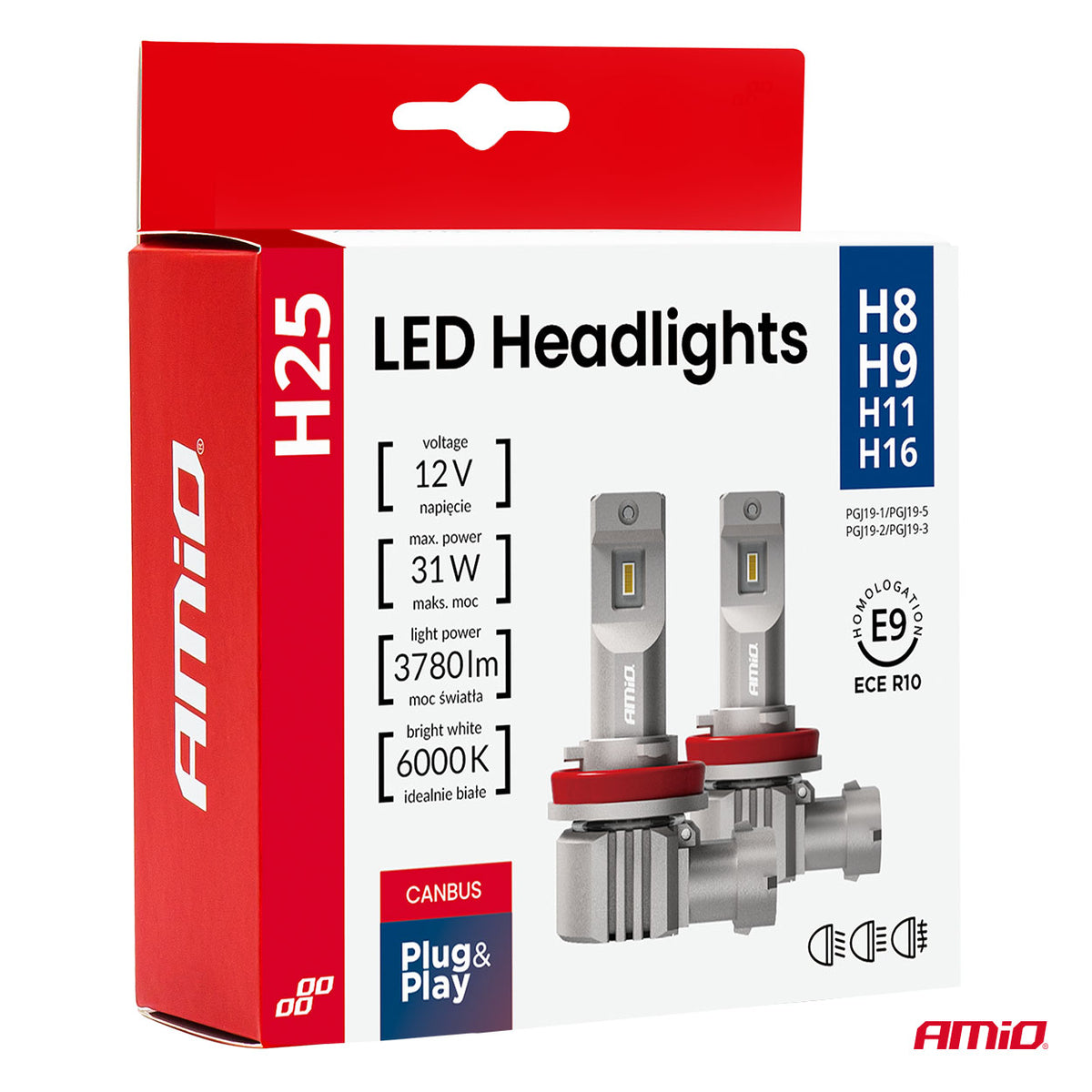 LED-ajovalot H25-sarja CANBUS H8/H9/H11/H16 12V 31W