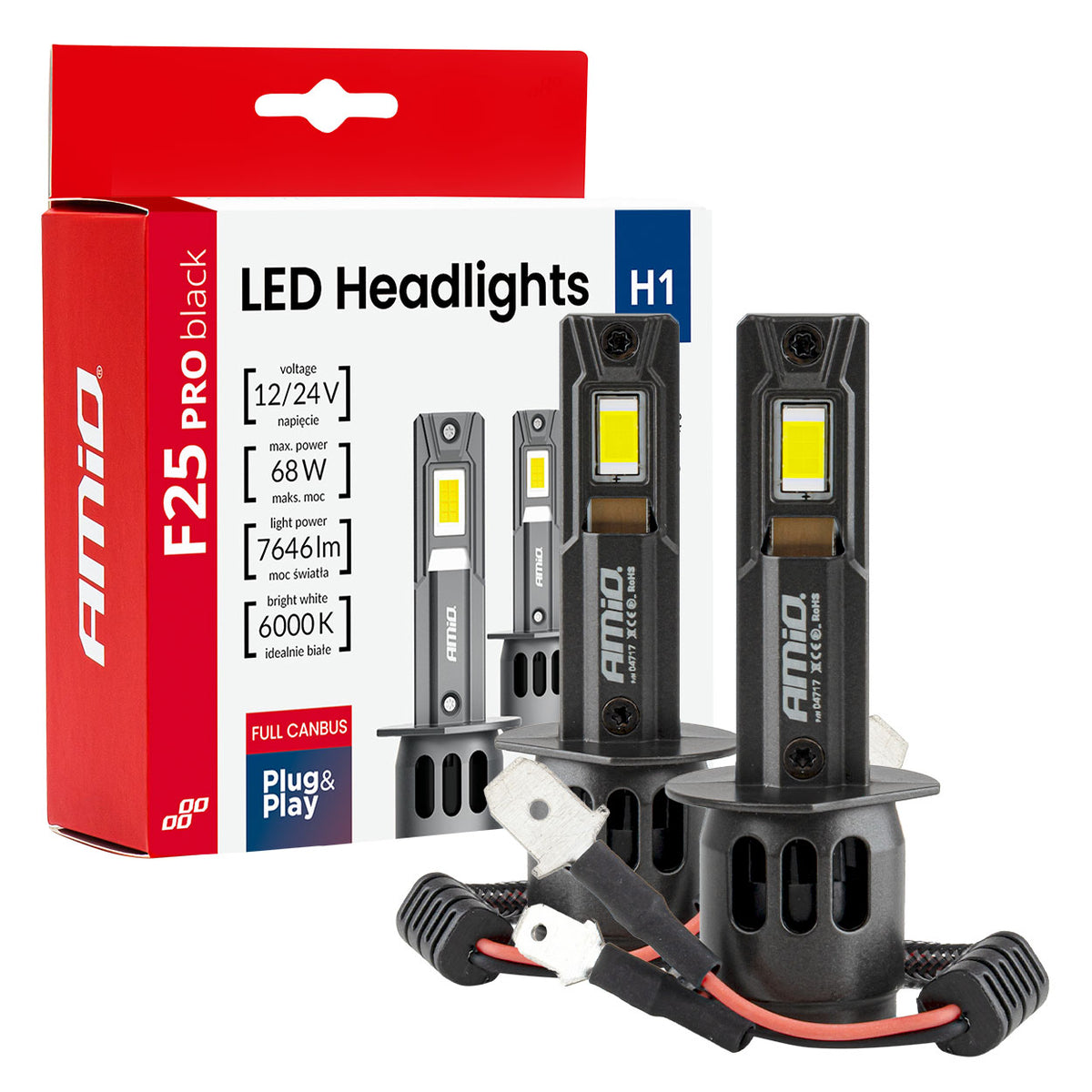 LED-ajovalot F25 PRO BLACK FULL CANBUS H1 68 W 12–24 V