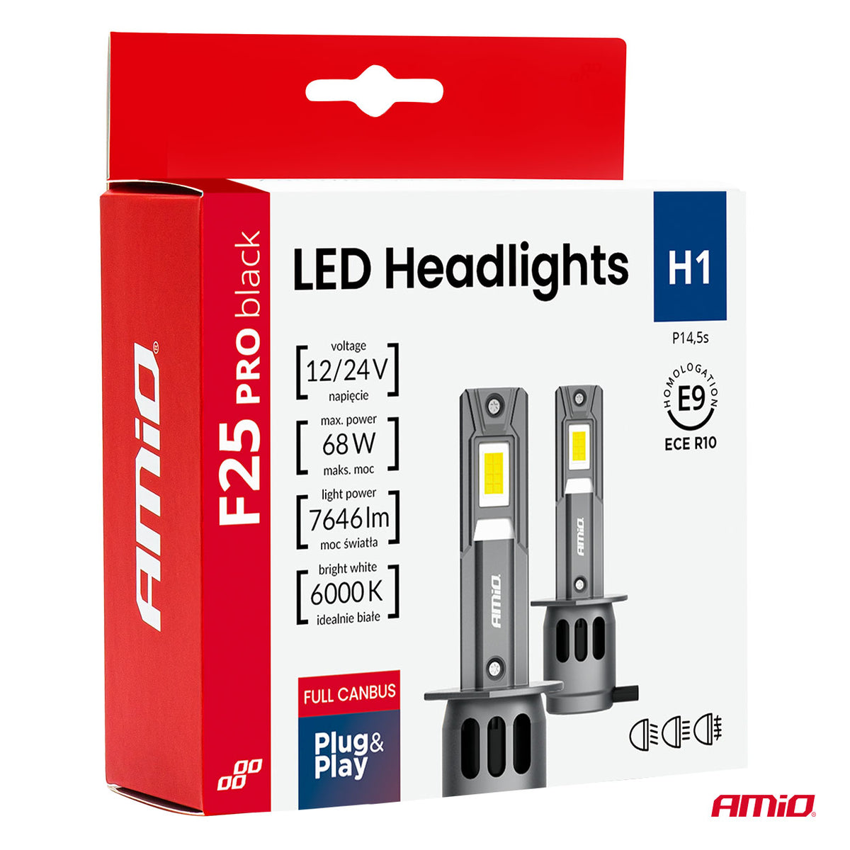 LED-ajovalot F25 PRO BLACK FULL CANBUS H1 68 W 12–24 V