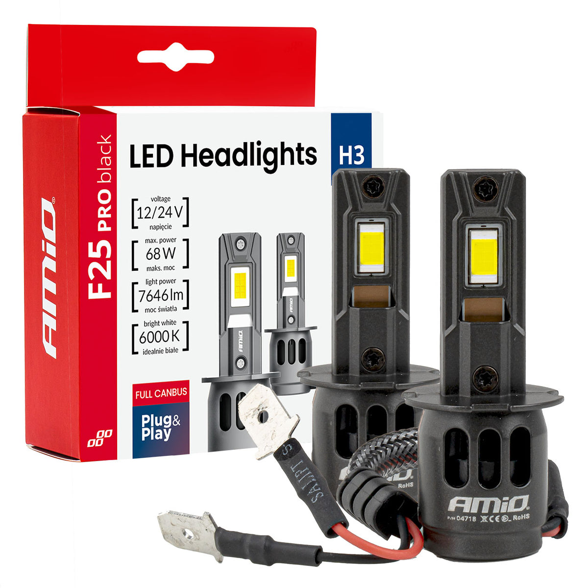 LED-ajovalot F25 PRO BLACK FULL CANBUS H3 68 W 12–24 V