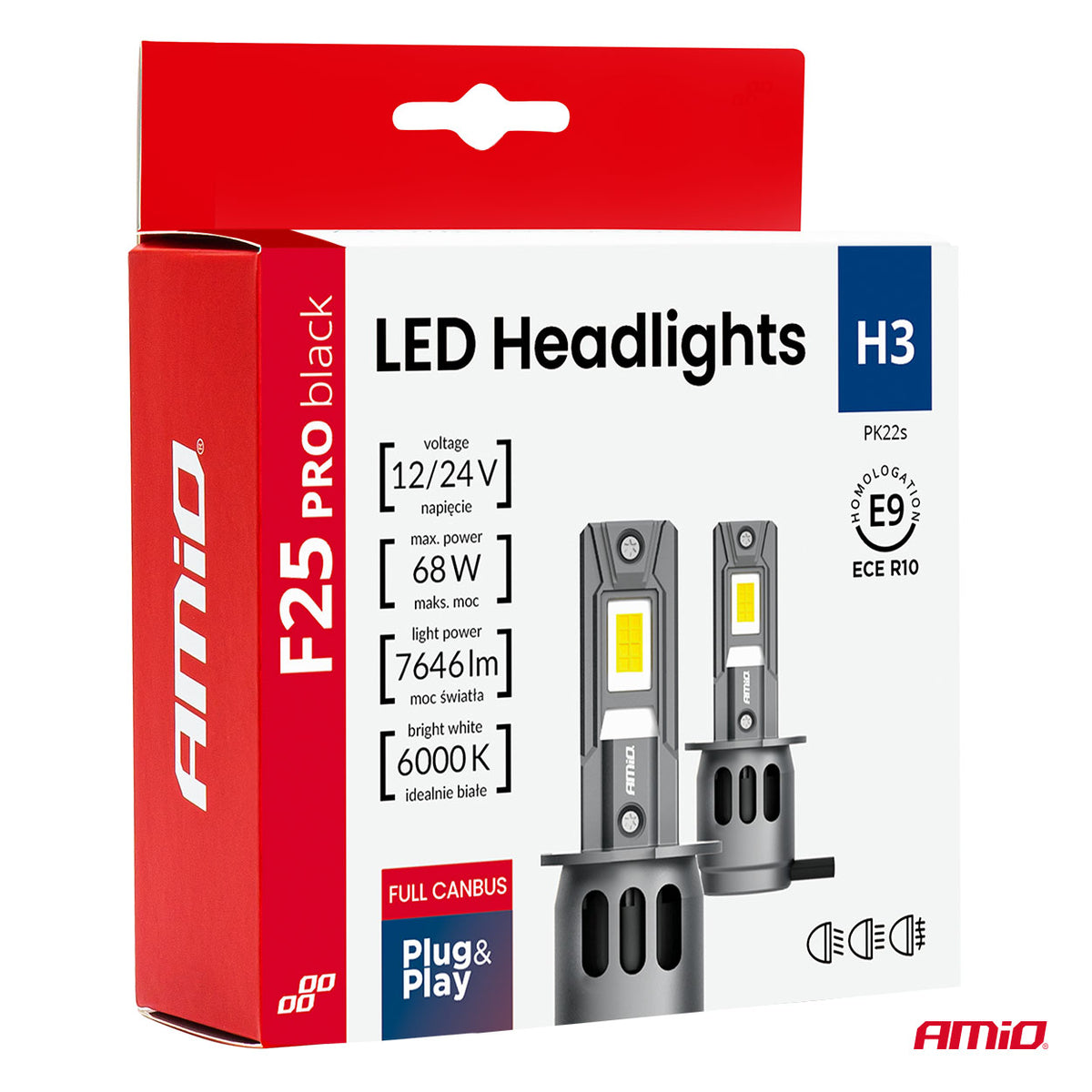LED-ajovalot F25 PRO BLACK FULL CANBUS H3 68 W 12–24 V