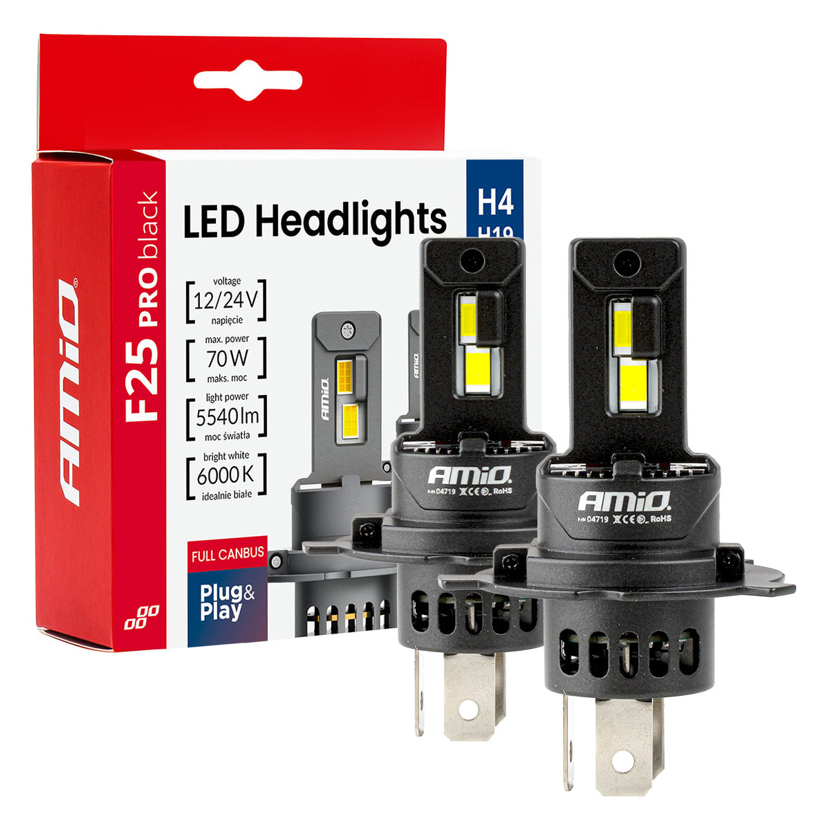 LED-ajovalot F25 PRO BLACK FULL CANBUS H4 H19 70W 12V/24V
