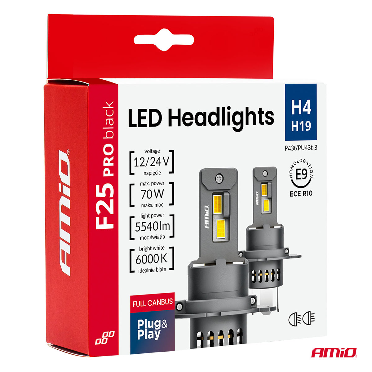 LED-ajovalot F25 PRO BLACK FULL CANBUS H4 H19 70W 12V/24V