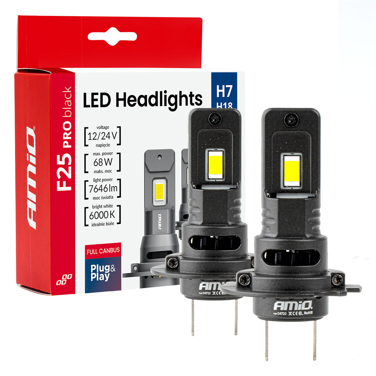 LED-ajovalot F25 PRO BLACK FULL CANBUS H7 68 W 12–24 V