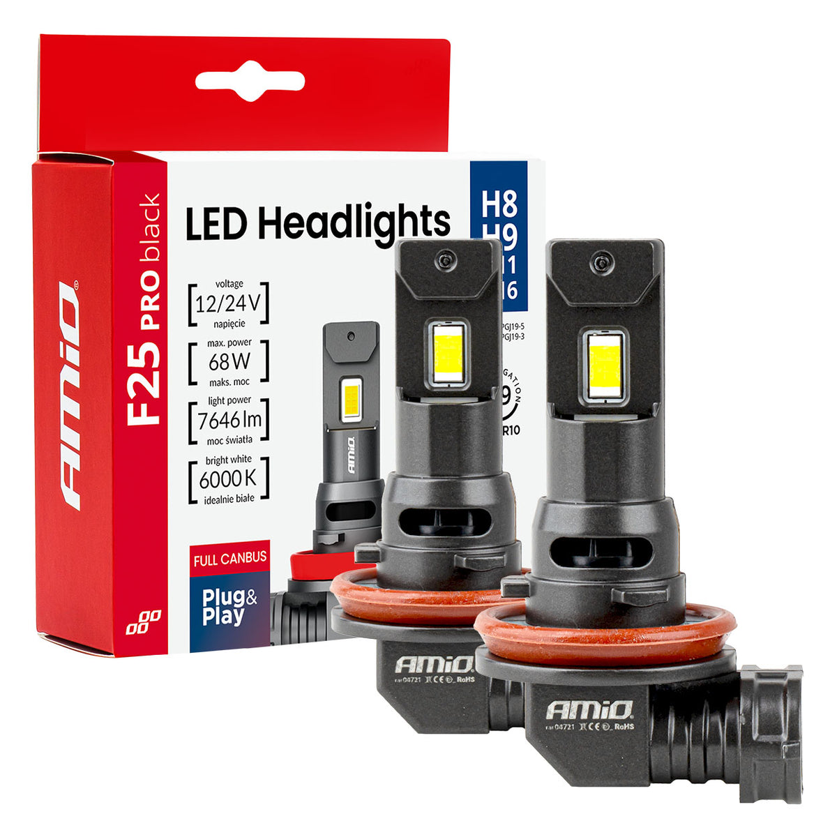 LED-ajovalot F25 PRO BLACK FULL CANBUS H8/H9/H11/H16 68W 12V/24V