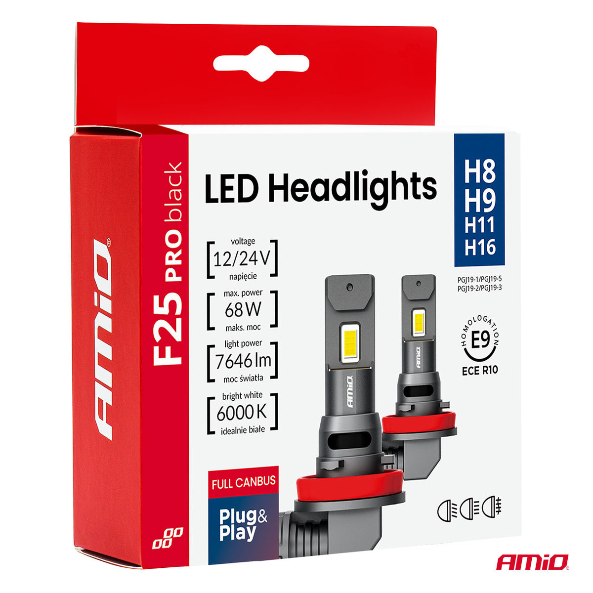 LED-ajovalot F25 PRO BLACK FULL CANBUS H8/H9/H11/H16 68W 12V/24V