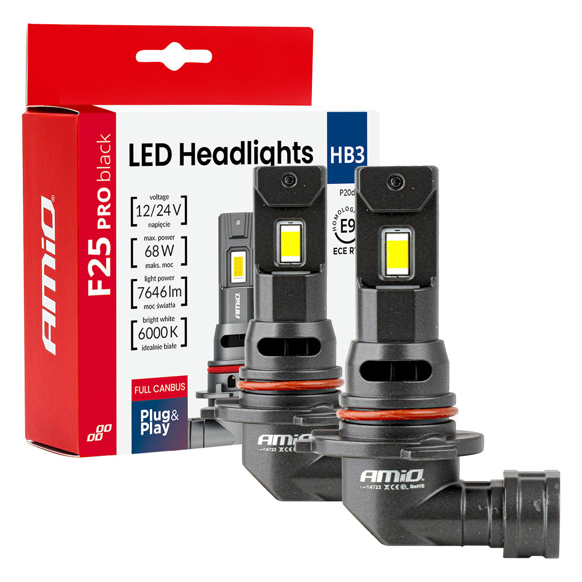 LED-ajovalot F25 PRO BLACK FULL CANBUS HB3 68 W 12 V 24 V