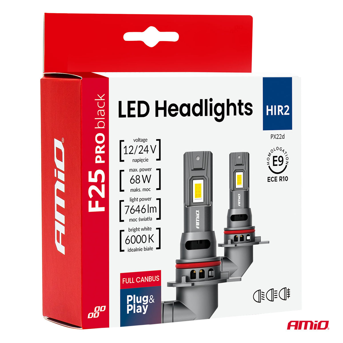 LED-ajovalot F25 PRO BLACK FULL CANBUS HIR2 68 W 12 V 24 V