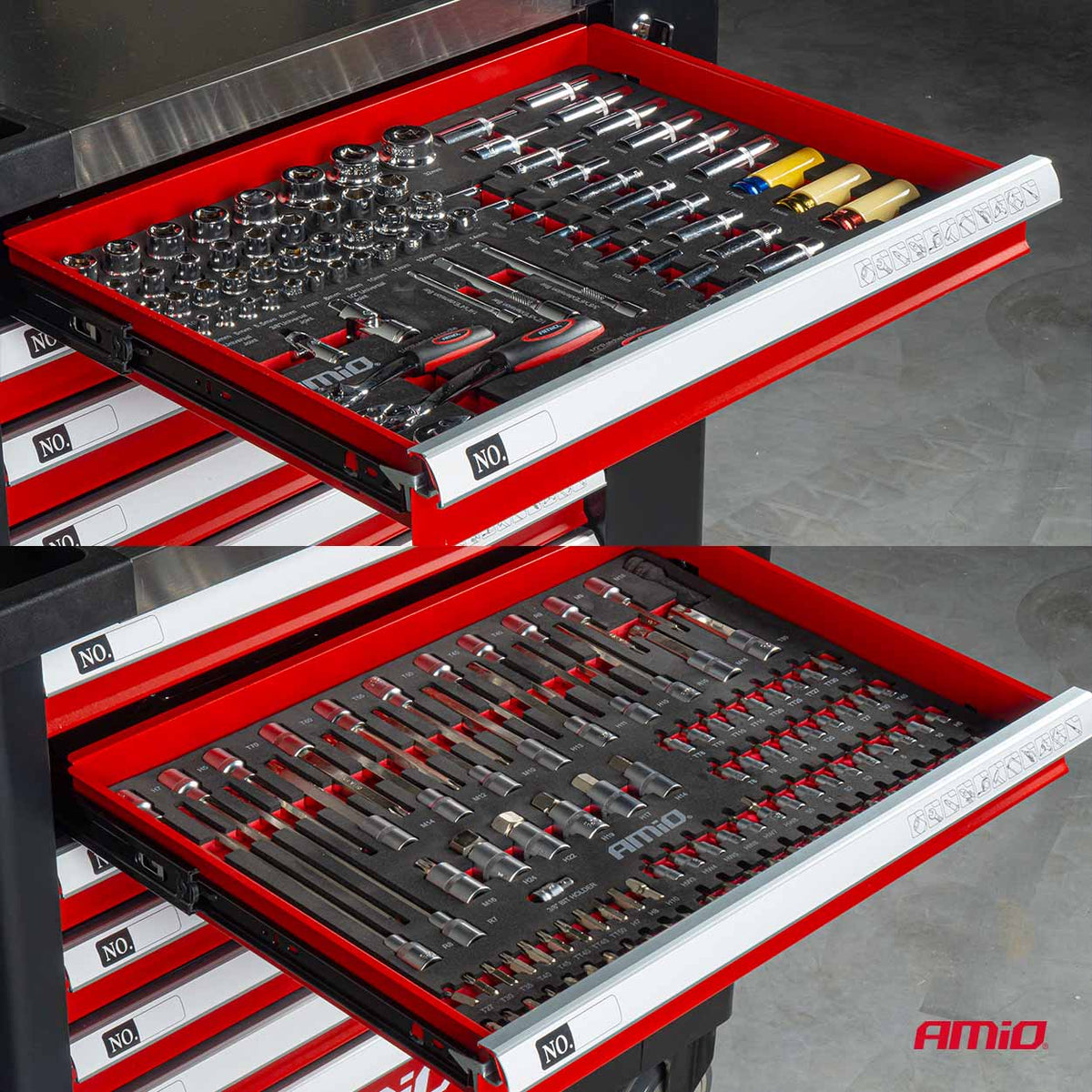 AMiO työkaluvaunu 258-osaisella työkalusarjalla 840 × 460 × 870 mm – 04892