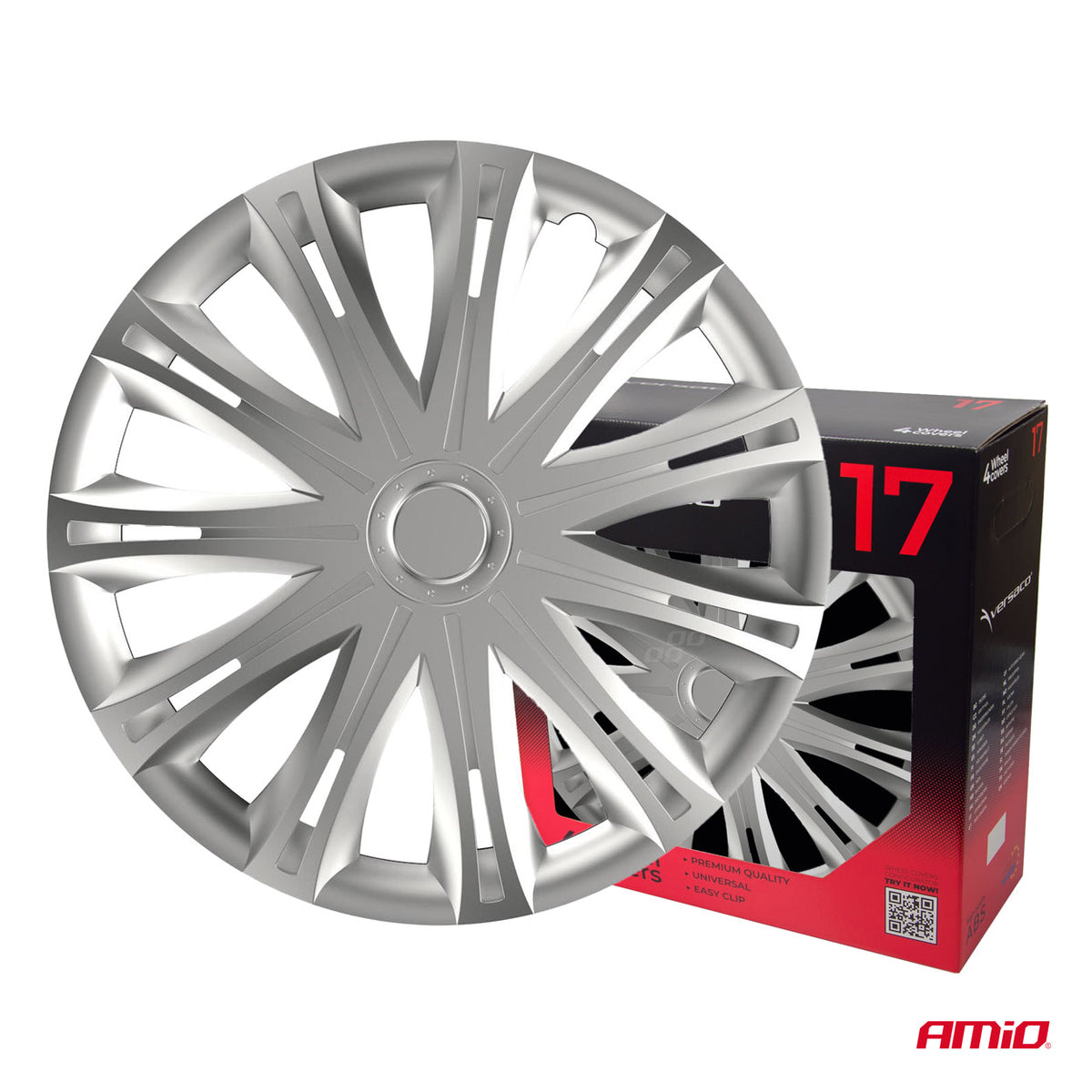 Ajoneuvon pölykapseli 4 kpl sarja Spark hopea 17" COLOR BOX