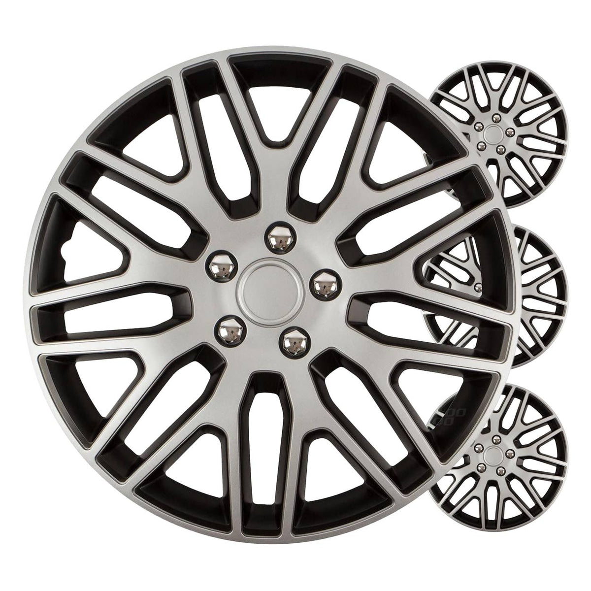 Autoon pölykapseli 4 kpl sarja Dakar musta ja hopea 16" COLOR BOX