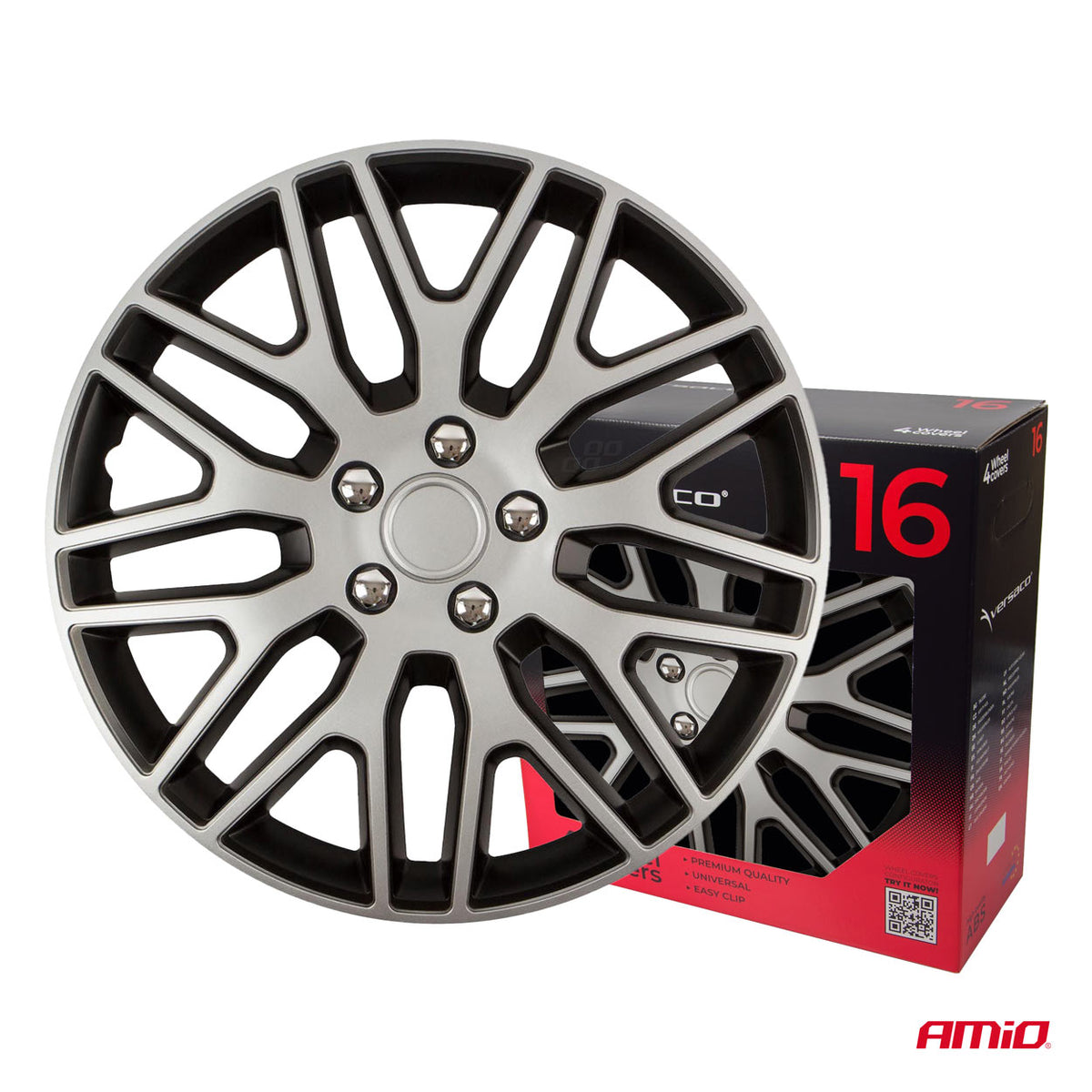 Autoon pölykapseli 4 kpl sarja Dakar musta ja hopea 16" COLOR BOX