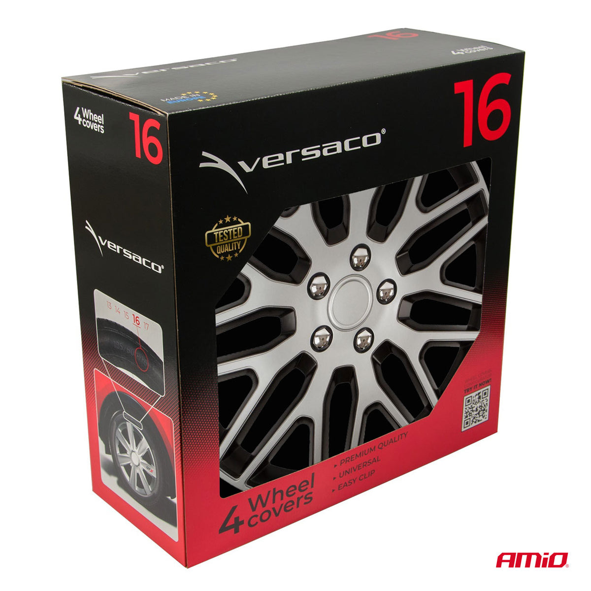 Autoon pölykapseli 4 kpl sarja Dakar musta ja hopea 16" COLOR BOX