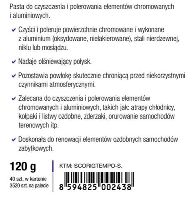 Kiillotustahna kromatuille pinnoille TEMPO 120g