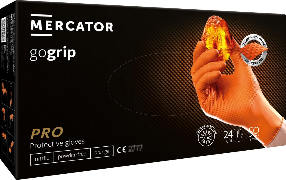 Nitriilihanskat GoGrip oranssi koko L, 50 kpl