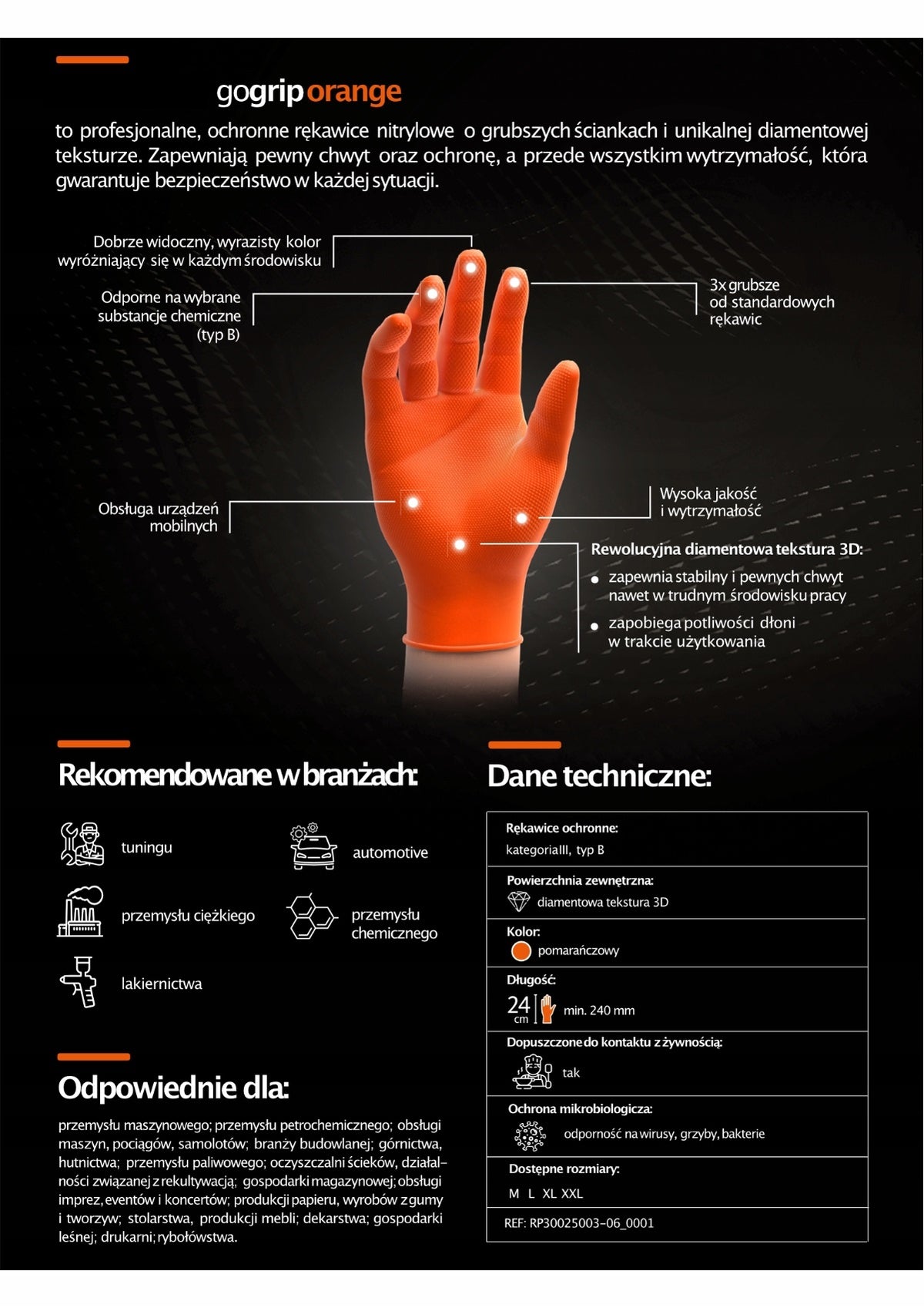 Nitriilihanskat GoGrip oranssi koko L, 50 kpl