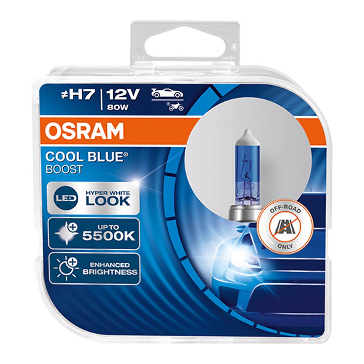 Halogeenipolttimo Osram H7 12V 80W PX26D Cool Blue Boost 5500K 2 kpl uusi malli