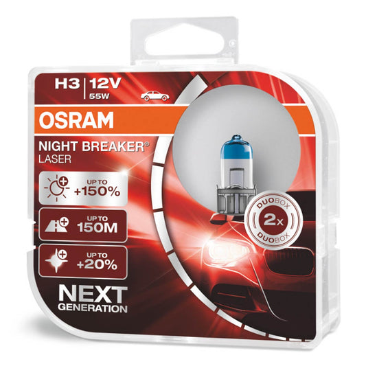 Halogeenipolttimo OSRAM H3 12 V 55 W PK22S Night Breaker Laser +150% 2 kpl