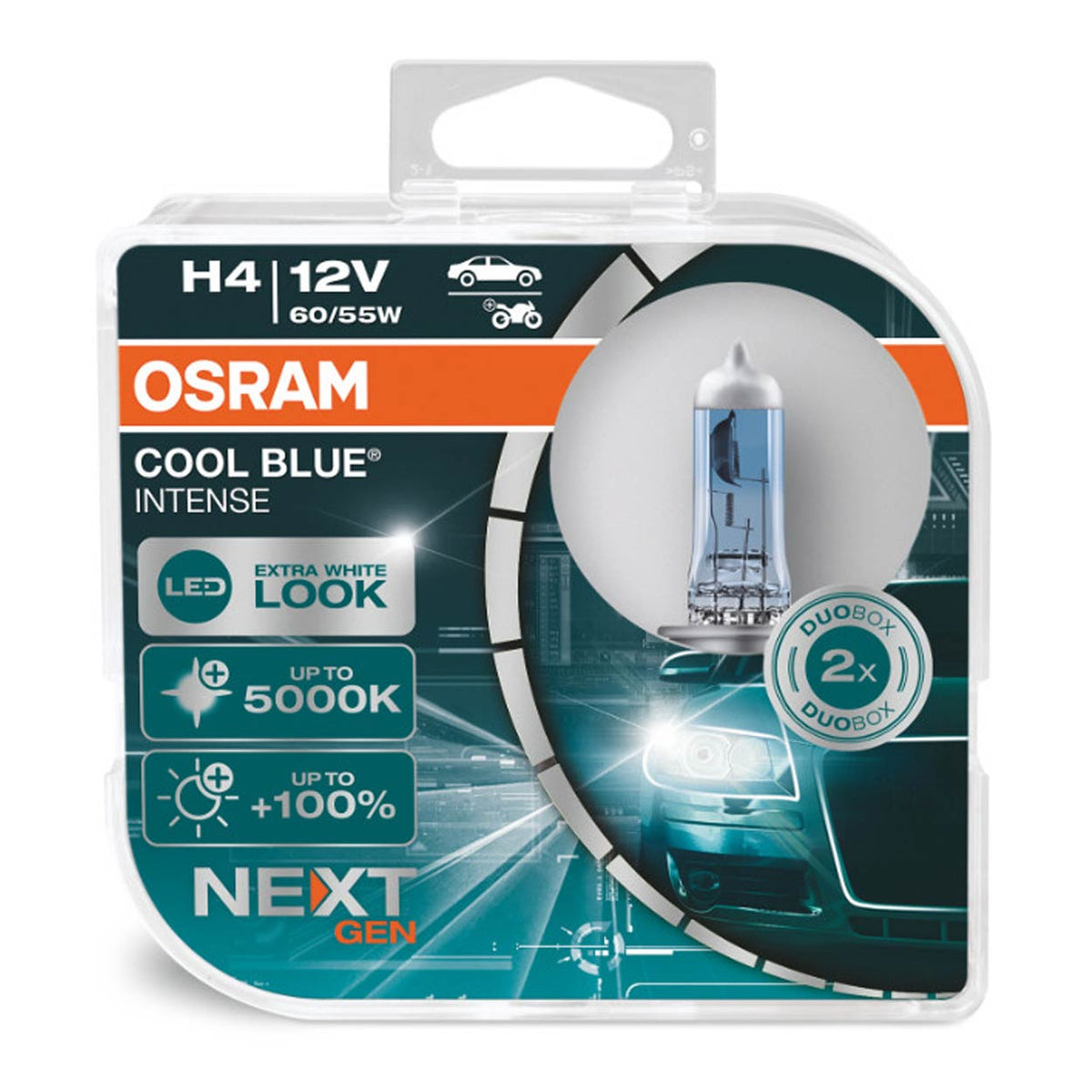 Halogeenipolttimo OSRAM H4 12V 60/55W P43T Cool Blue Night Breaker Gen 5000K 2 kpl