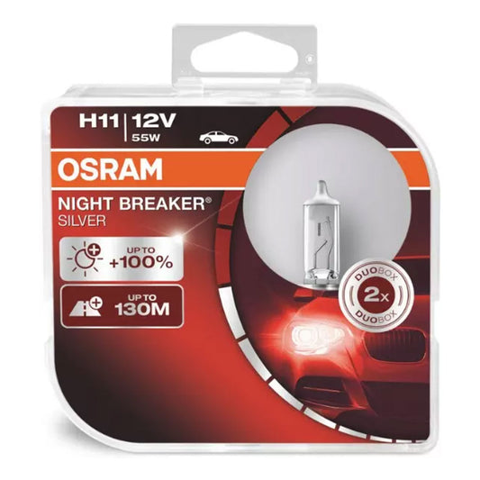 Halogeenipolttimo OSRAM H11 12V 55W PGJ19-2 Night Breaker Silver +100% 2 kpl