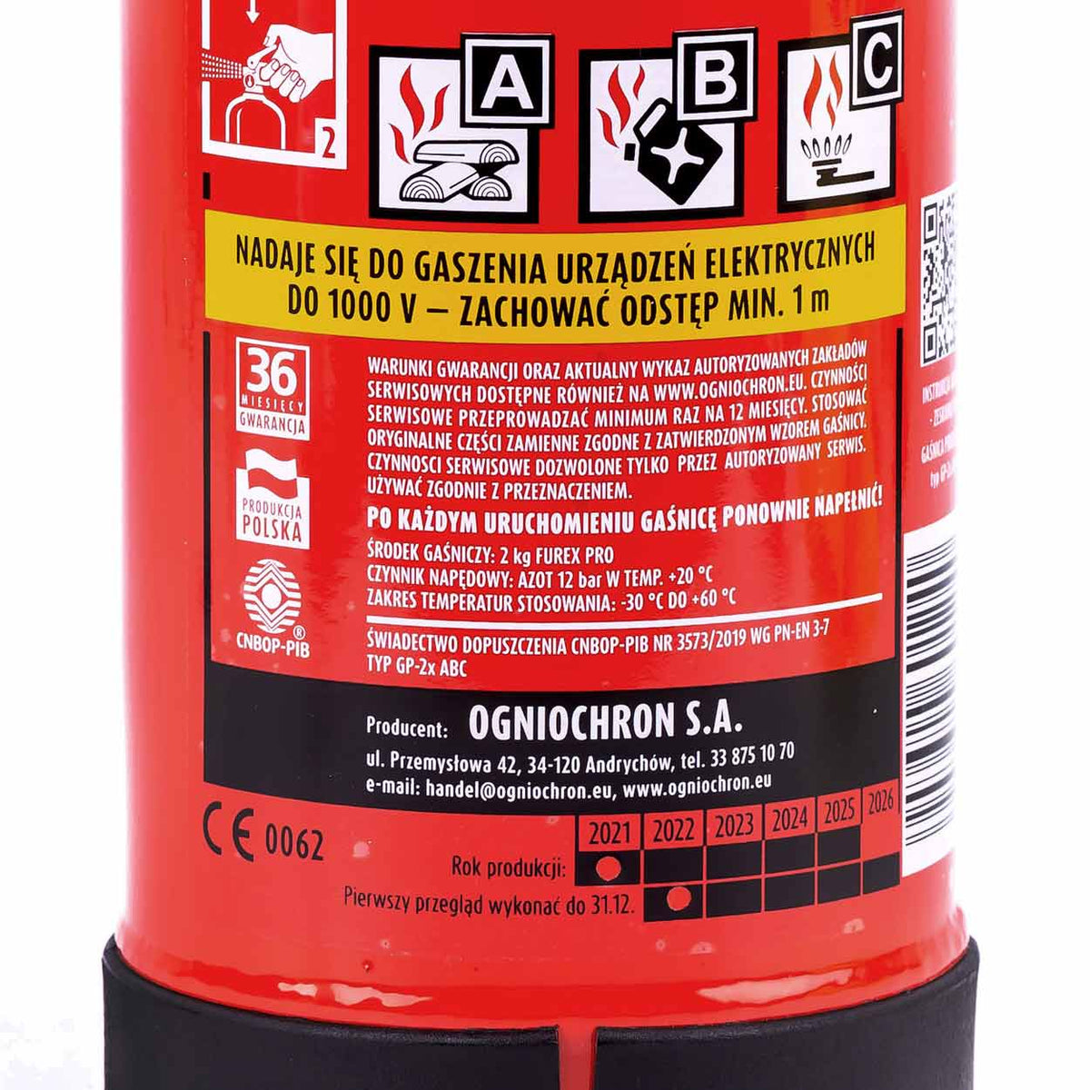 Jauhesammutin 2 kg ABC painemittarilla ja seinäkiinnikkeellä